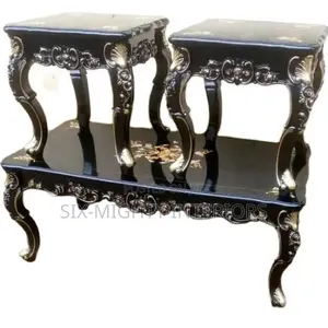 Royal Living Room Center Table With 2 Side Stools -Black