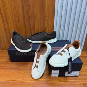 Zegna Dust White Cotton Linen and Leather Triple Stitchtm Sneakers