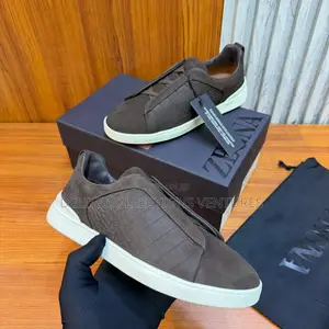 Zegna Dust White Cotton Linen and Leather Triple Stitchtm Sneakers