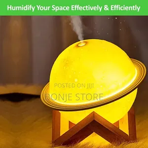Planet Humidifier Diffuser With Wooden Stand, 3 Light Level + Free Oil