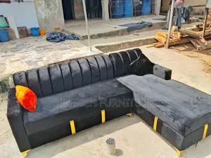 Affordable L Shape Couch and Two Throw Pillows