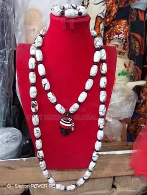 Igbo Bead With Red Cap Pendant Necklace With Hand Bead