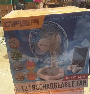 Qasa 12" Rechargeable Table Fan With Panel and Bulb