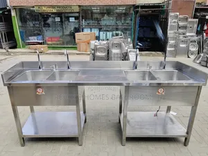 4-Tap Industrial Stainless Steel Double Kitchen Sink