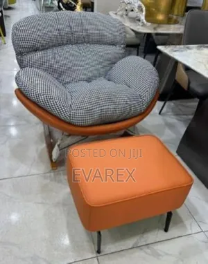Luxury Relaxing Chair With Leg Rest, Orange With Grey Foam