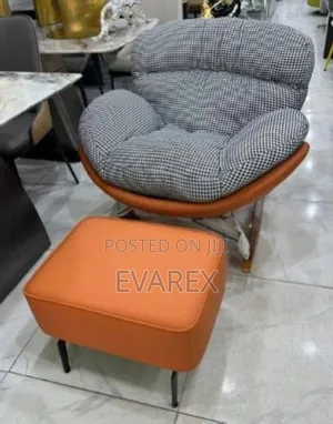 Luxury Relaxing Chair With Leg Rest, Orange With Grey Foam