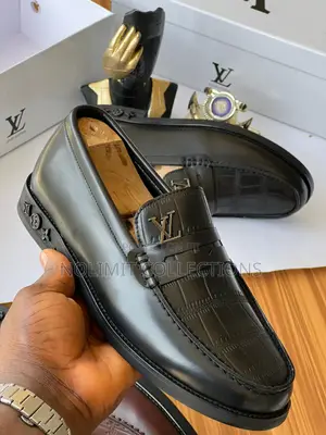 Louis Vuitton Plain Leather Croc Skin Combo Loafers
