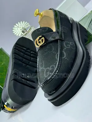 Black Men's Gucci Patterned Leather Loafers With Platform Soles