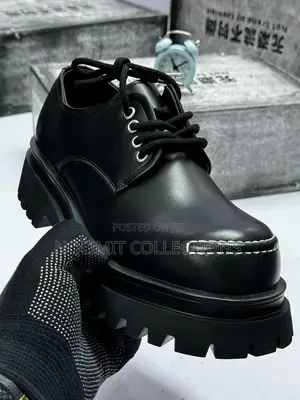 Black Leather Derby Shoe With Black Platform Soles