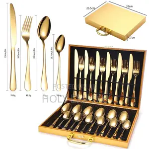 24pcs Gold Dinnerware Set Stainless Steel Tableware Set Fork Knife