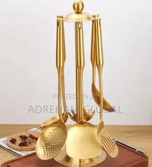 Quality 7pcs 304 Stainless Steel Golden Cooking Spoon Set.
