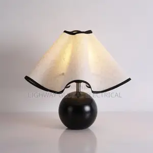 Japanese Retro Wooden Spaere Base Fabric Bed Side Light