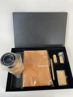 6 in 1 Wooden Bamboo Corporate Gift Set Leather Notebook Set