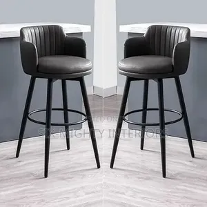 High Quality 4leg Rotating Seat Leather Bar Stools (2 Set)Black