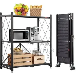 3 Layers Foldable Storage Rack With Wheels Colour: Black