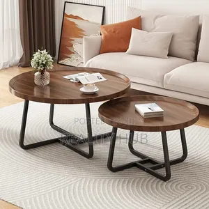 Round Industrial Coffee Table - (Color : Walnut, Size : 1set 80+60