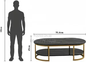 Modern 2-Tier C Table With Enginered Wooden Top Gold Metal Frame 120cm
