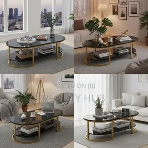 Modern 2-Tier C Table With Enginered Wooden Top Gold Metal Frame 120cm