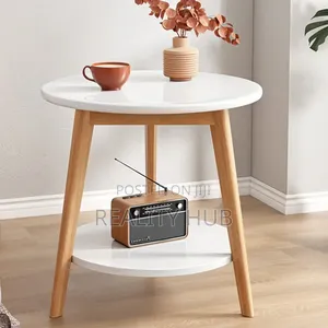 2-Tier Round Wood End Table for Living Room Storage Size 48cm 70cm