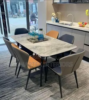 Noble Quality Rectangular Marble Top Dining Table With Chairs