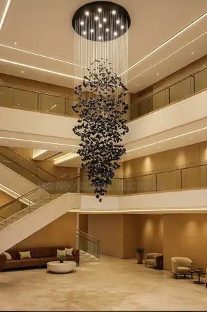 Luxury Black Stone Crystal Large Modern Staircase Led Chandelier