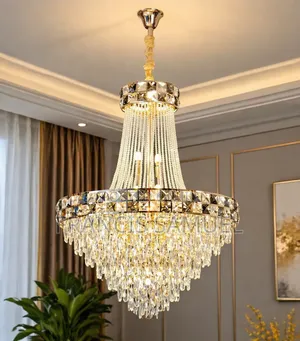 Tall Crystal Chandelier With Hanging Strands