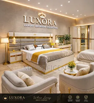 Premium Bedroom Set With 2 Comfortable Chairs – Gold Finish