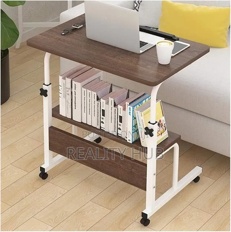 Height Adjustable Mobile Table With Metal Frame Rolling Castors
