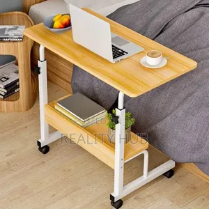 Height Adjustable Mobile Table With Metal Frame Rolling Castors