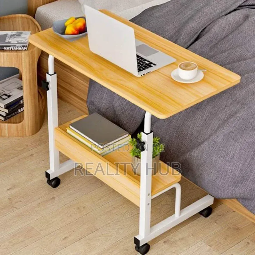 Height Adjustable Mobile Table With Metal Frame Rolling Castors