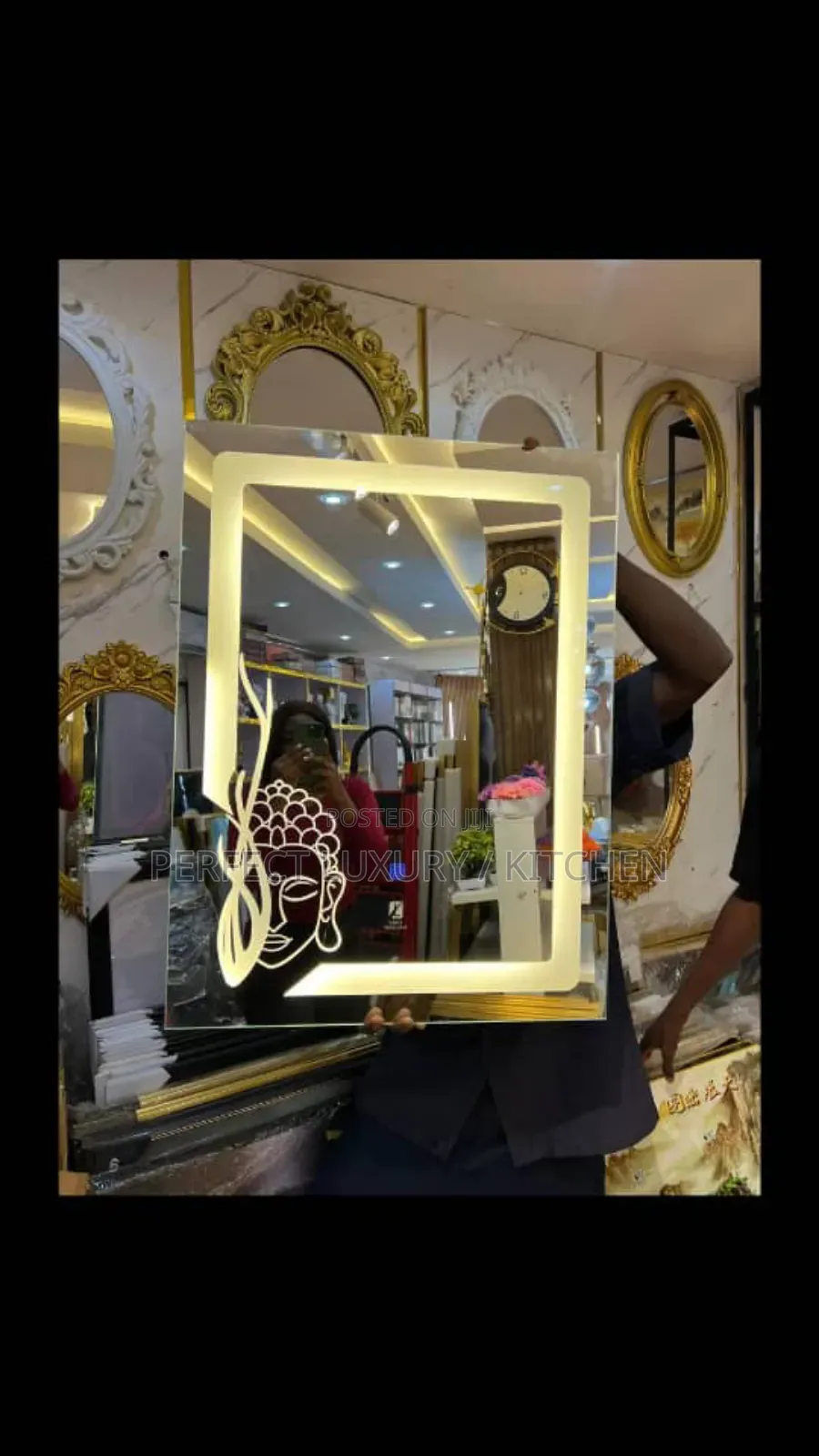 3 Colored Led Lights Mirror  With Designs
