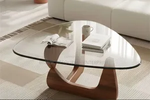 Wooden Leg Glass Table
