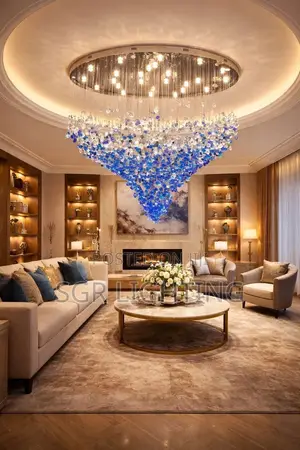 Luxury Crystal Led Ceiling Chandelier Modern Glass Stone Stair Long