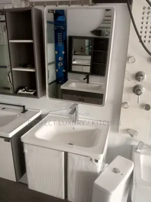 White 60x60cm Kitchen Cabinet With Shelves Led Light Mirror