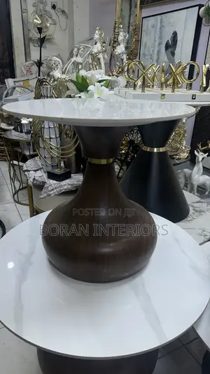 Luxury Marble Top Side Table With Sculpted Wooden Base