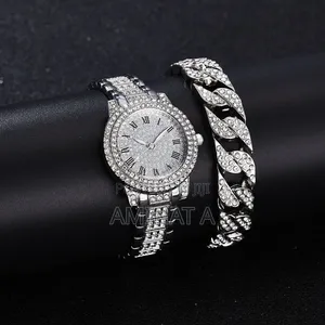 Silver Ladies Wrist Watch and Bracelet Set