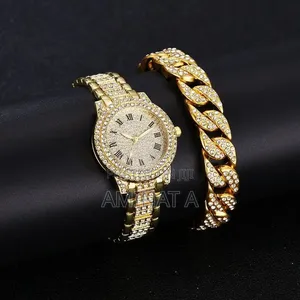 Gold Ladies Wrist Watch and Bracelet Set