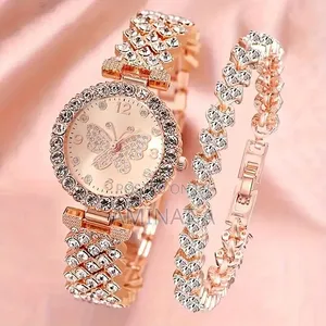 Butterfly Rose Gold Ladies Watch and Bracelet Set