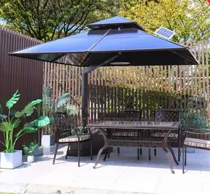 Modern Galvanized Steel With Pc Roof Solar Light Umbrella(3m X 3m)