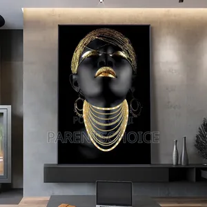 Black Beautiful African Women / Woman With Gold Butterflies 60 X 80