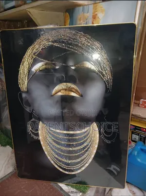 Black Beautiful African Women / Woman With Gold Butterflies 60 X 80