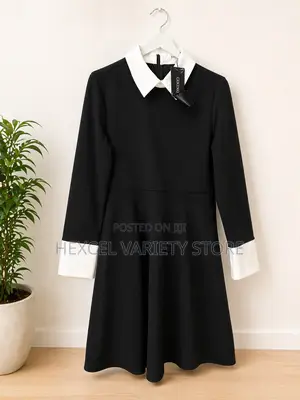 Elegant Black Dress - With White Collar