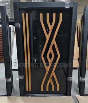Premium Turkish Security Door – Black Gloss With Wooden Motif