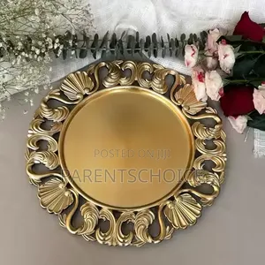 Plastic Round 13inch Reef Style Charger Plates-50pcs (Gold/ Silver)