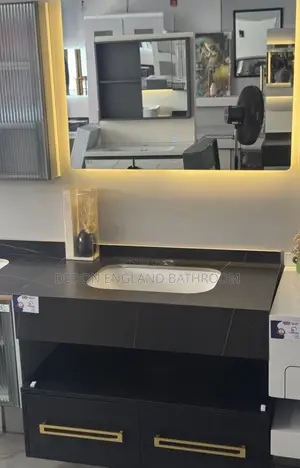 Black Marble Basin With Drawer and Led Mirror