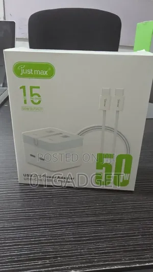 Just Max 50w Dual Usb-C Fast Charger Pd 3.0 for iPhone Android