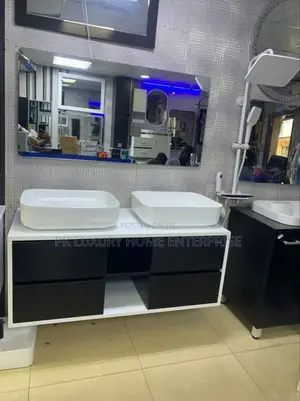 Modern Double Bowl Bathroom Vanity With Mirror (Black White)
