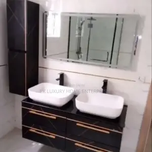 Luxury Double Sink Bathroom Vanity Set With Mirror (Black Gold)