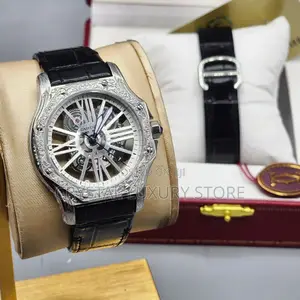 Cartier Santos Quality Luxury Chronograph Genuine Leather Wristwatch