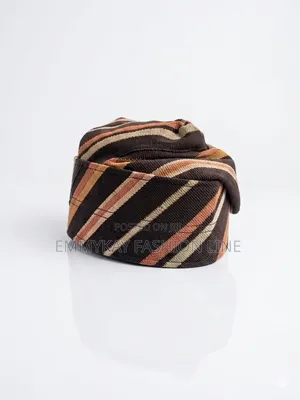 Brown Strip Yoruba Cap